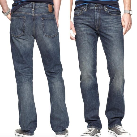 GAP Mens Straight Jeans Medium Wash Whiskered Straight Leg Jeans 34x30 W34 L30 - Picture 1 of 12
